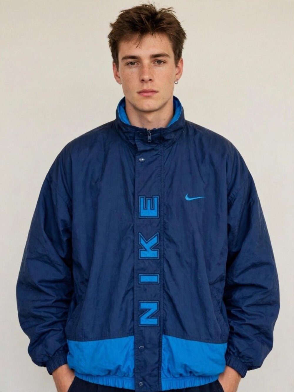 Vintage Nike Spell-Out Windbreaker Colorblock Blue XL 90s Streetwear Jacket